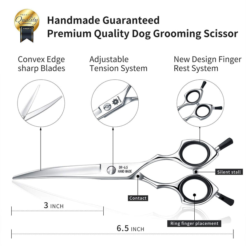 Dream Reach Grooming Scissors 6.5 Inch Curved Dog Scissors Cat Scissors Dog Hair Scissors Dog Scissors For Grooming For All Dogs Cat Cutting And Grooming Japanese 440C Stainless Steel Handmade Black Dark Black - NewNest Australia