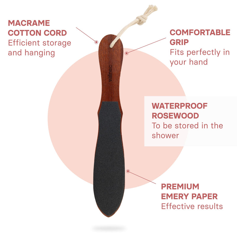 VALNEO Foot File for Hardened or Dry Skin - Coarse and Fine Callus File Made of Rosewood Wood - Wooden Paddle Callus Remover for Hand and Foot Rose Wood - NewNest Australia