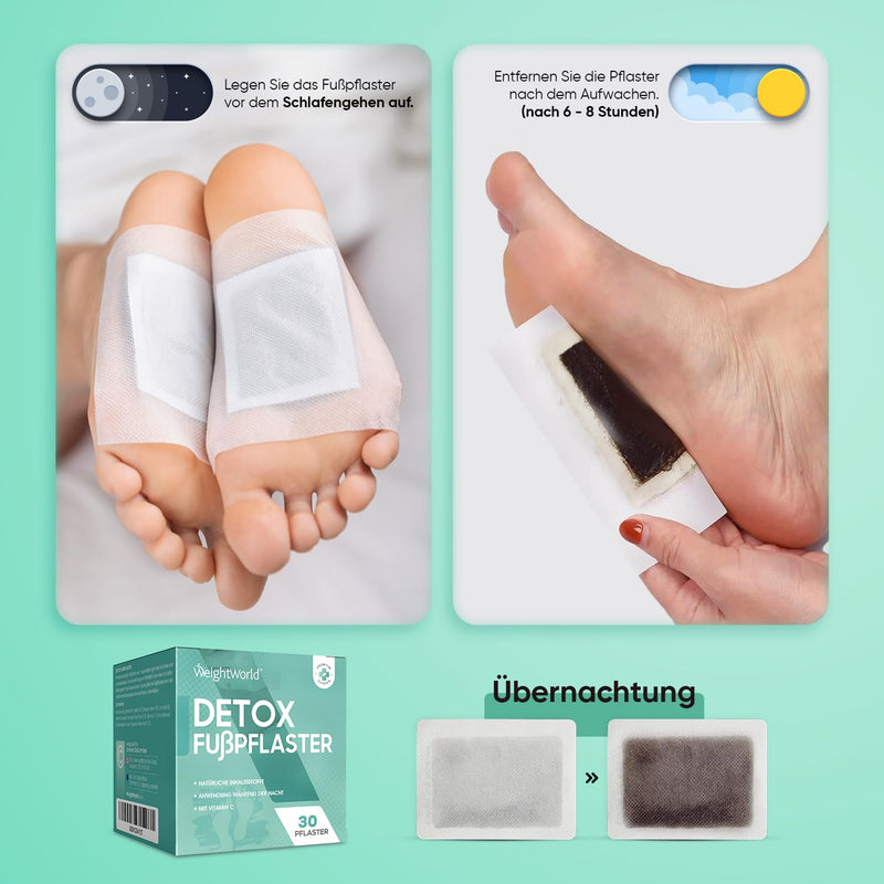 Detox Foot Plasters - Plasters With Vitamin C, Bamboo Vinegar, Wormwood & Tourmaline - Natural Detoxification With Detox Treatment Pads - For Foot Care, Detoxification & Cleaning - 30 Detox Patches - NewNest Australia