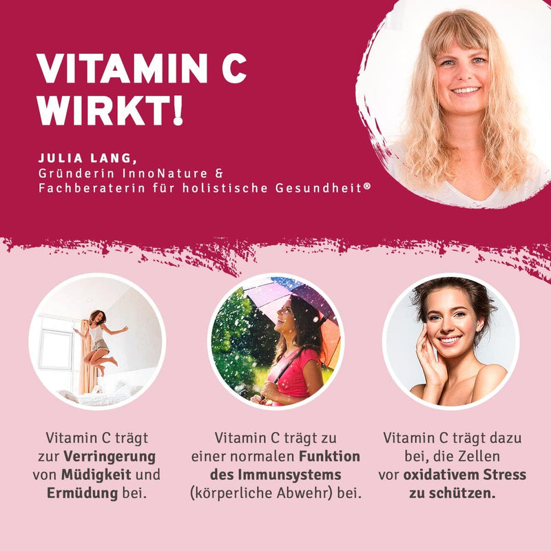 Highly dosed 600mg natural vitamin C from acerola extract and rosehip extract. 120 capsules in a 2 month supply. Highly usable, vegan + made in Germany. - NewNest Australia