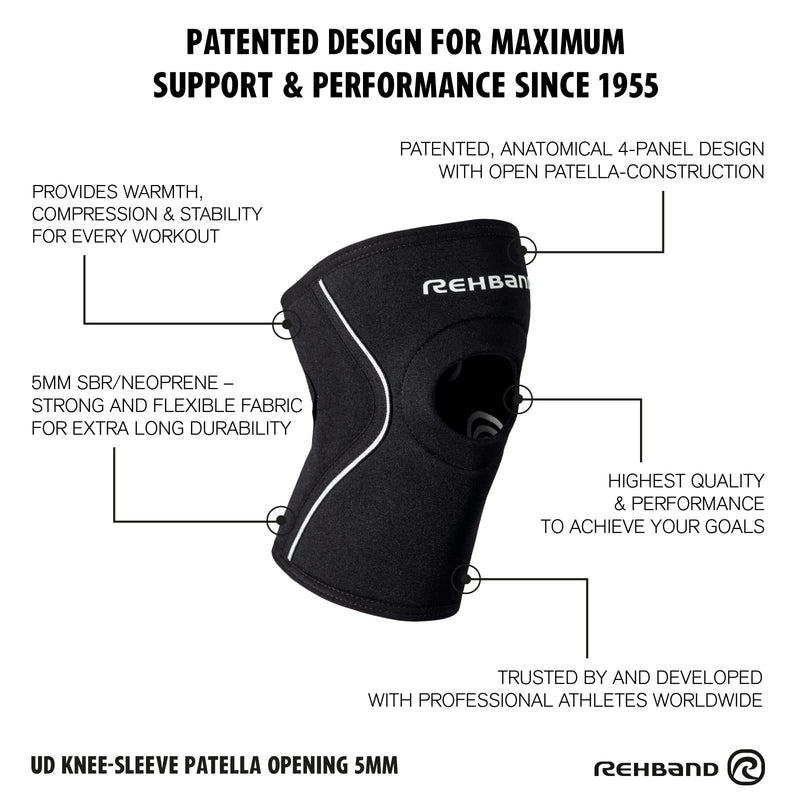 Rehband Patella Knee Support 5 Mm Neoprene, Supportive Knee Support With Patella Opening, Optimal Knee Protection For Strength Sports, Jogging And Fitness, Colour: Black, Size: L - NewNest Australia