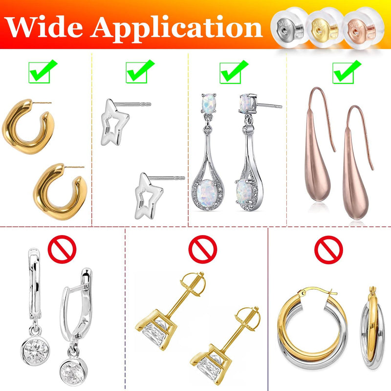 Moconar 18K Gold Locking Secure Earring Backs for Studs, Silicone Earring Backs Replacements for Studs/Droopy Ears, No-Irritate Hypoallergenice Earring Backs for Adults&Kids(Gold) - NewNest Australia