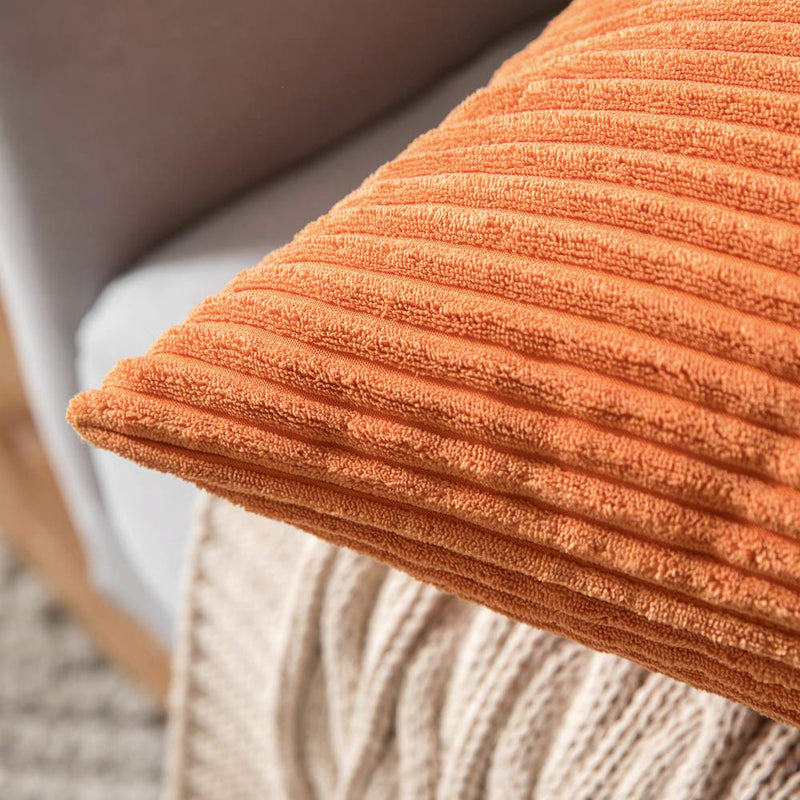 MIULEE Pack of 2, Corduroy Soft Soild Fall Decorative Square Throw Pillow Covers Set Cushion Cases Pillowcases for Sofa Bedroom Car 18 x 18 Inch 45 x 45 cm Orange 18"x18" - NewNest Australia