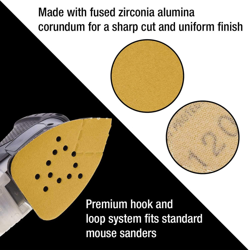 Dura-Gold Premium Mouse Detail Sander Sandpaper Sanding Sheets - 120 Grit (Box of 24) - 12 Hole Pattern Hook & Loop Triangle Shaped Mouse Discs - Fits Black and Decker, Woodworking Wood Crafting, Auto 120-Grit - NewNest Australia