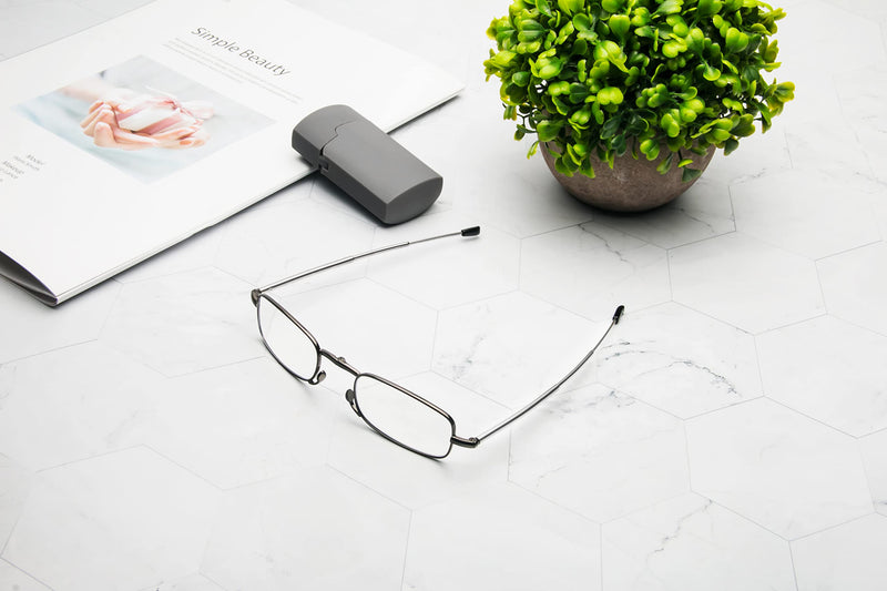 KoKoBin Foldable Reading Glasses Made of Stainless Steel Mini Anti-Blue Vision Aid for Men and Women Reading Aid with Hard Case (Grey, +1.5) Gray +1.5 - NewNest Australia