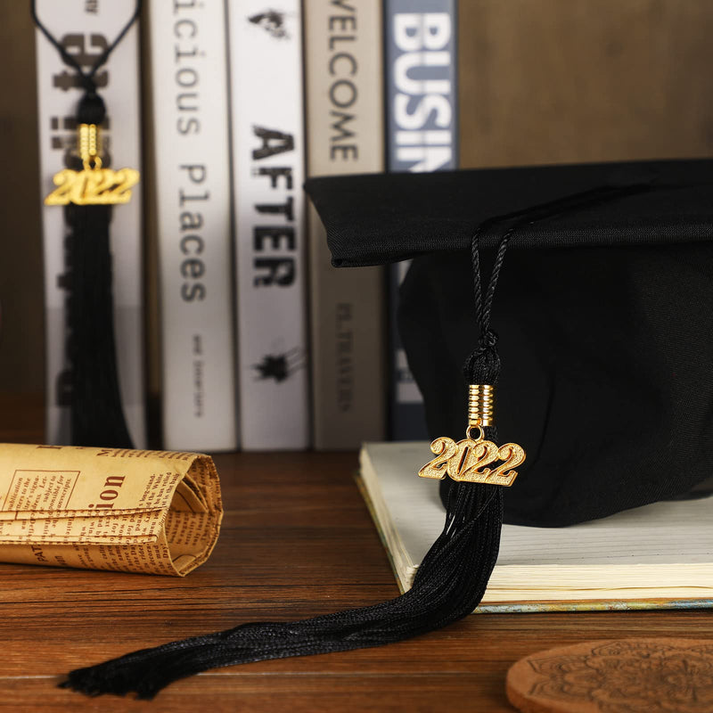 10 Pieces 2022 Grad Graduation Tassels Graduation Cap Tassels Graduation Hat Decoration Tassel with 2022 Year Gold Date Charms for 2022 Graduation Party Activities (Black) Black - NewNest Australia