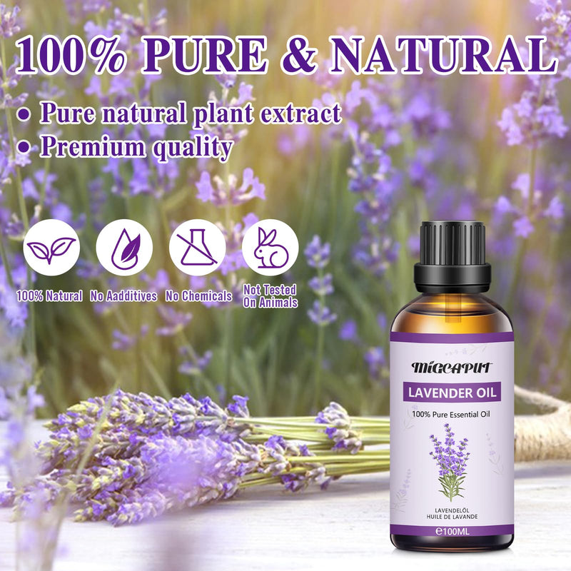 Migcaput Essential Oils Lavender Oil 100 Ml, 100% Pure Natural Essential Oils, Premium Quality Aromatherapy Essential Oil, Fragrance Oils For Diffuser, Humidifier, Relaxing, Massage, Bath - NewNest Australia