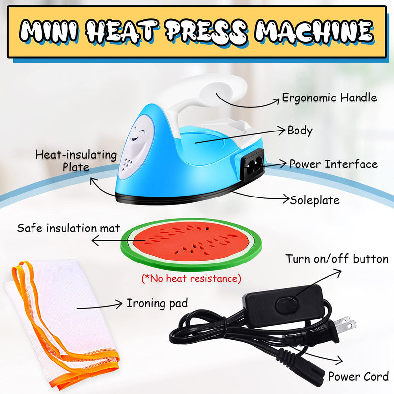 Mini Heat Press Machine Mini Iron Heat Transfer Machine Portable Heat Press Machine with Mesh Cloth Pressing Cloth Pad Silicone Pad, Charging Base Accessories for T-Shirt Shoe Bag (Blue) Blue - NewNest Australia