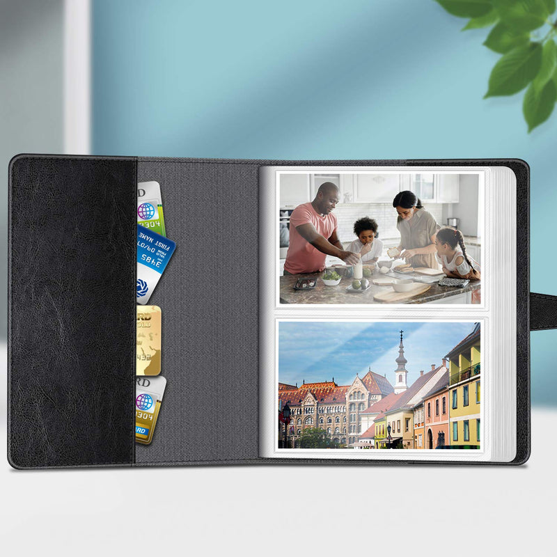 Fintie Photo Album 4x6 Photos - 112 Photos Premium Vegan Leather Cover with Snap Fastener, Portable Wallet Photo Albums (Black) Black - NewNest Australia