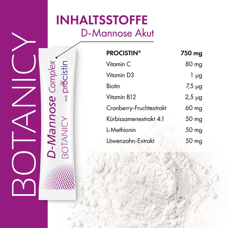 Botanicy D-MANNOSE + CRANBERRY AKUT, powder sticks for urinary tract and bladder, contains dandelion, pumpkin seeds, vitamin C and L-methionine (12 sachets of 3 g each), 36 g, purple - NewNest Australia