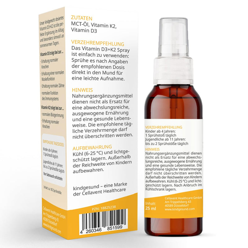 child-healthy vitamin D3 + K2 spray for children I Vegan I 182 sprays for up to 6 months I 560 IU vitamin D3 & 23 µg vitamin K2 per spray - NewNest Australia