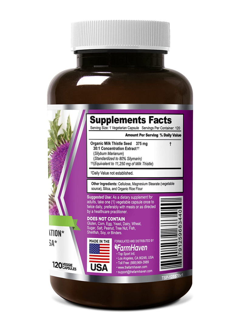 FarmHaven Milk Thistle Capsules | 11250mg Strength | 30X Concentrated Seed Extract & 80% Silymarin Standardized - Supports Liver Function and Overall Health | Non-GMO | 120 Veggie Capsules - NewNest Australia