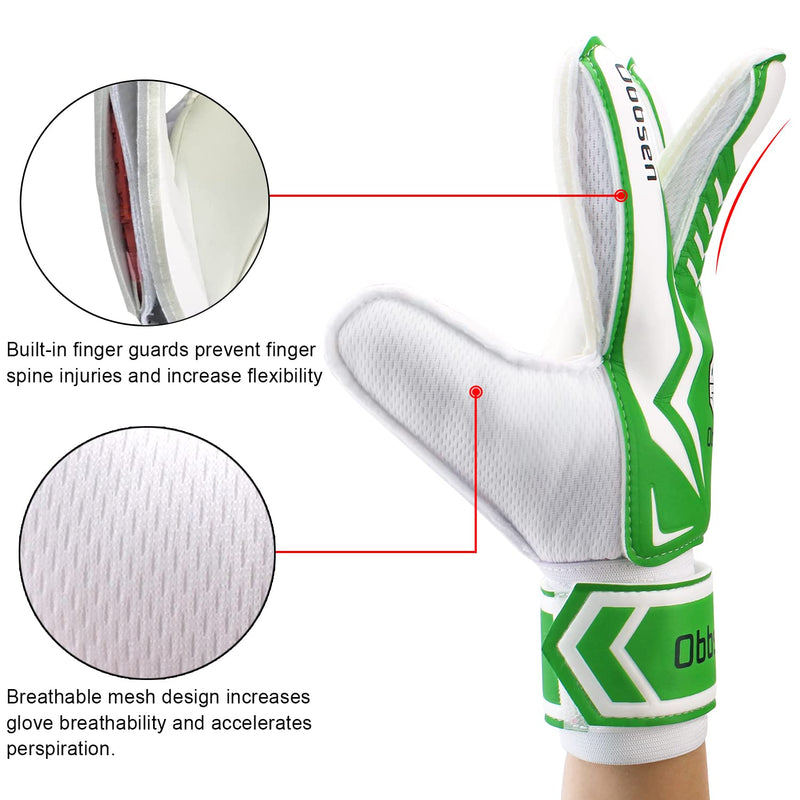 Obbsen Soccer Goalie Gloves for Kids, Youth&Adult Soccer Goalkeeper Gloves, Strong Grip Goalkeeping Gloves with Finger Protection, Men/Women/Boys/Girls Green and White 5 - NewNest Australia