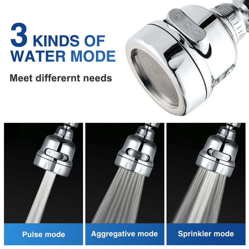 2Pcs 3 Mode Adjustable Faucet Sprayer Attachment 360 Degree Rotating Faucet Aerator Kitchen Sink Tap Head Water Saving Extend Nozzle Chrome Plated Silver Tone - NewNest Australia