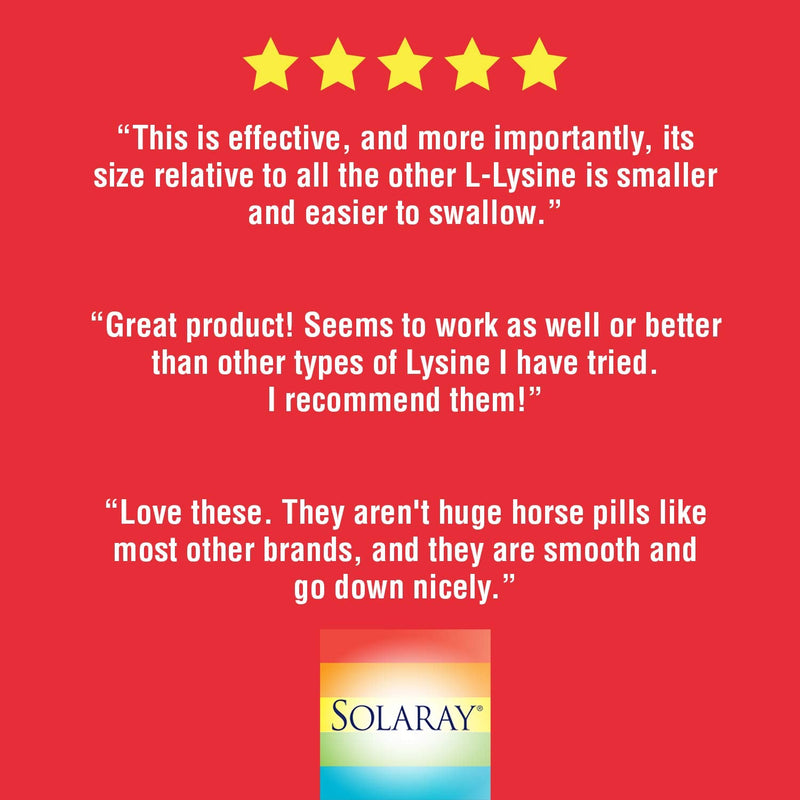 Solaray L-Lysine, Free-Form 1000mg | Amino Acid | Healthy Cognitive, Immune System, Bones & Skin Support | 90ct, 30 Serv - NewNest Australia