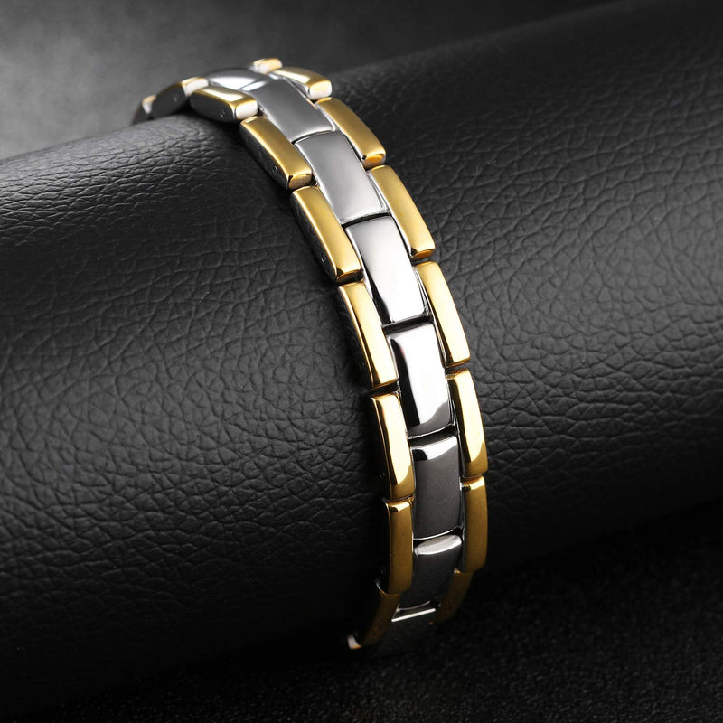 Jeracol Lymph Detox Titanium Steel Magnetic Bracelet for Men with Strength Magnets(3500Gauss) Womens Magnetic Wristband Brazaletes,Adjustable Size with Remove Tool & Gift Box. A-Silver Gold - NewNest Australia