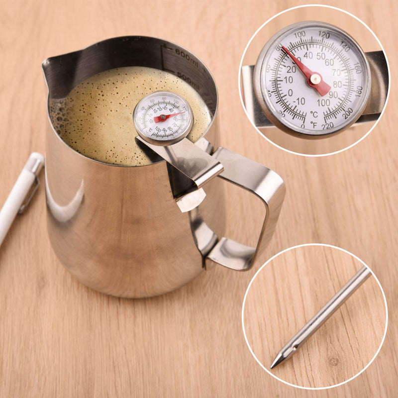 WXJ13 Milk Jug 600ml/21OZ, Stainless Steel Milk Frothing Pitcher, Milk Thermometer with Clip, Powder Shaker with Lid and Latte Art Pen for Hot Chocolate Cappuccino Coffee Latte Art Maker - NewNest Australia