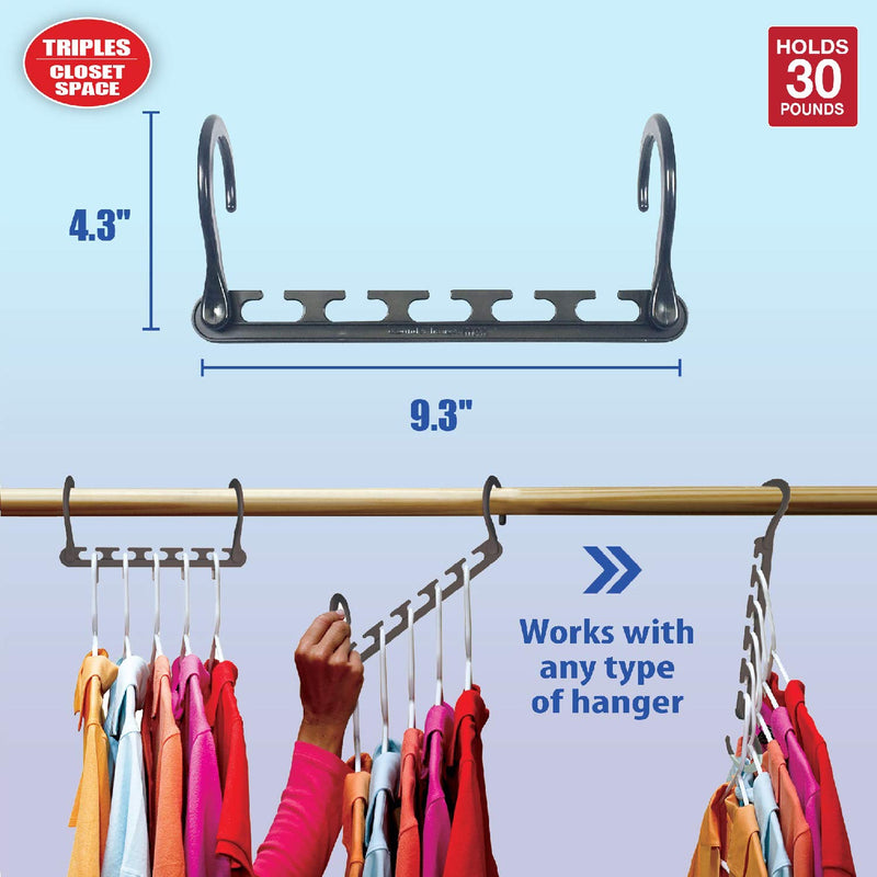 NewNest Australia - Wonder Hanger Max New & Improved, Pack of 10 – Triples Closet Space for Easy, Effortless, Wrinkle-Free Clothes, Comes Fully Assembled, Grey 