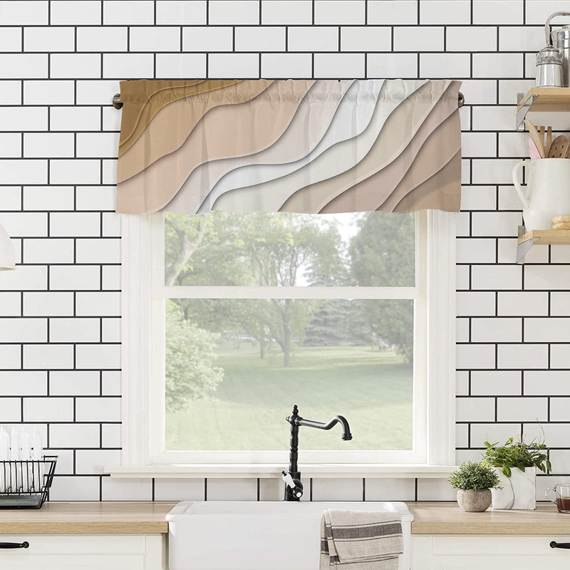 Geometric Curtain Valance for Windows Fabric Brown Modern Geometric Rod Pocket Valance Window Treatments 1 Panel Abstract Beach Short Curtains for Kitchen Windows Bathroom Bedroom 54 x 18 inch Ombre2048 - NewNest Australia