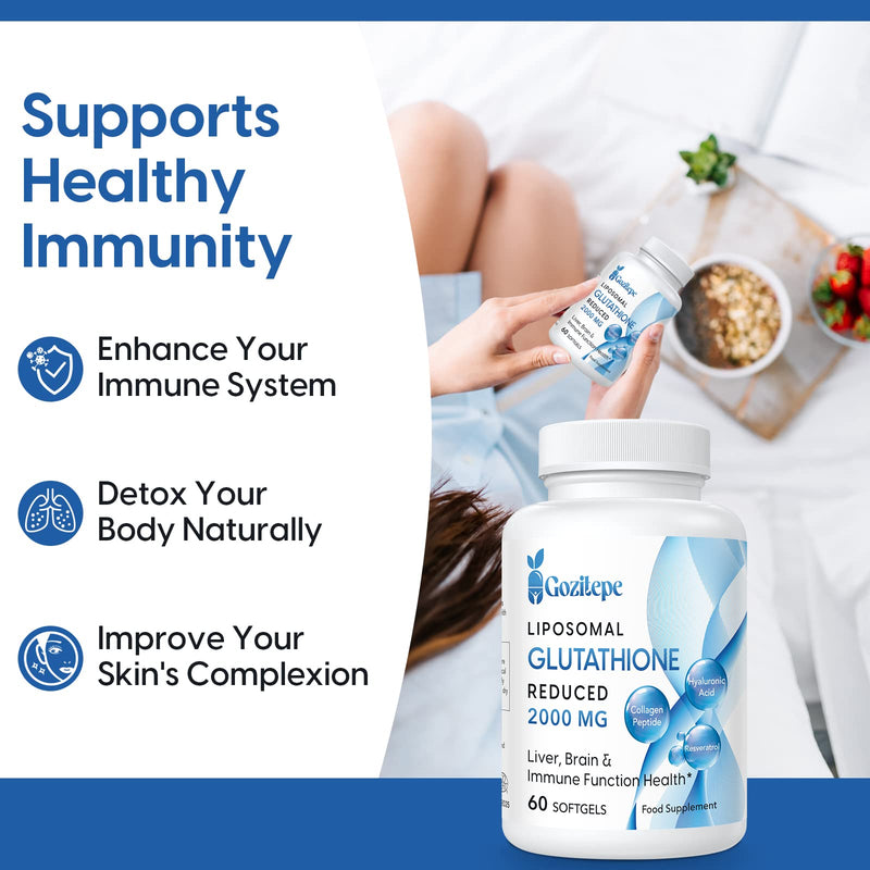 Liposomal Glutathione Reduces 2000 Mg Per Serving, Glutathione Supplement With Hyaluronic Acid + Collagen Peptide + Resveratrol For Powerful Antioxidants, 10X Better Absorption - NewNest Australia