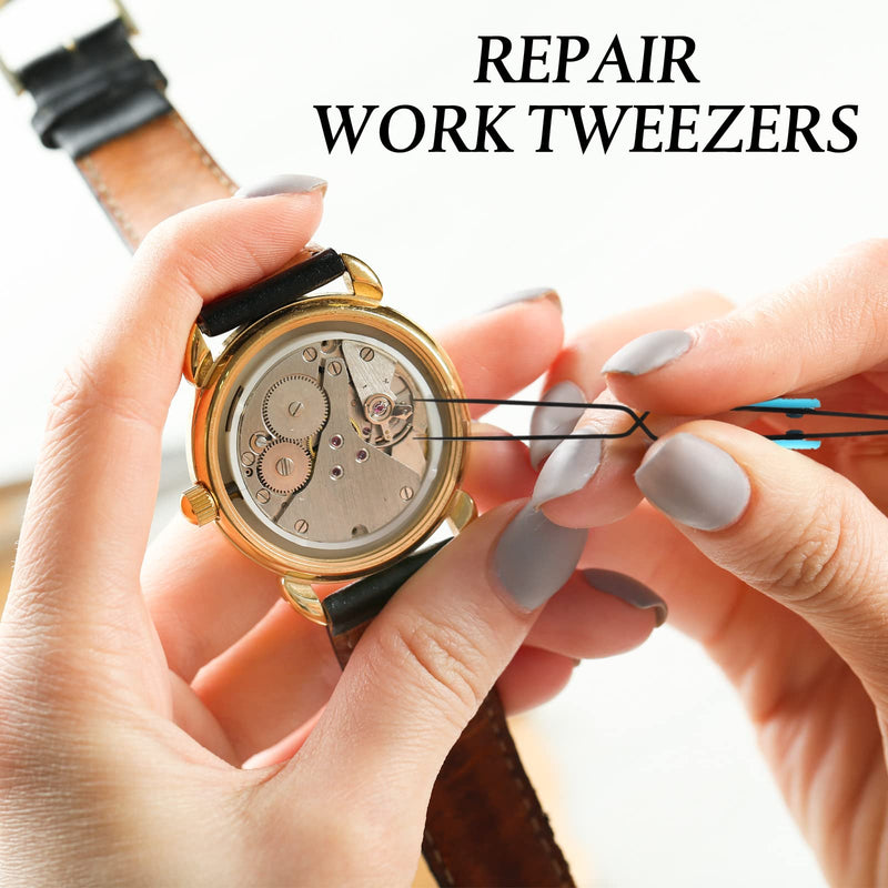 Reverse Tweezers Craft Tweezers Crossing Lock Tweezers Reverse Grip Precision Curved Bent Straight Tweezers Fine Tip for Craft Jewelry Beading Electronic Laboratory Work (Black and Blue) Black and Blue - NewNest Australia
