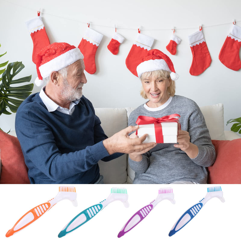 Denture Brush, 4pcs Small Denture Toothbrush, Multi-Layer Bristles, Ergonomic Rubber Handle for Improper Teeth Cleaning - NewNest Australia