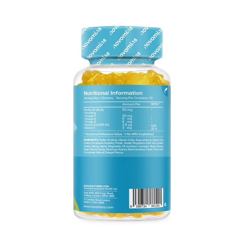Kids Omega 3 6 9 Gummies – Kids Multivitamin E & D - Vegan - 1 Month Supply – Chewable Childrens Omega 3 6 9 Supplement – Plant Based Alternative to Fish Oil – Kids Vitamins by Novomins - NewNest Australia