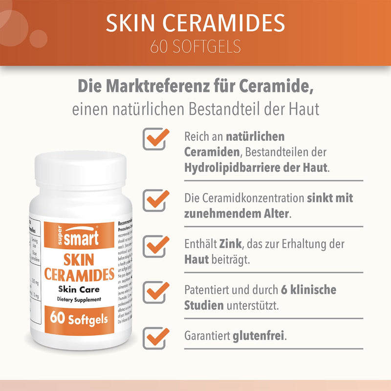 Supersmart - Skin Ceramide - With Zinc - Powerful skin moisture, protection and care additive | Non GMO & Gluten Free - 60 Softgels - NewNest Australia