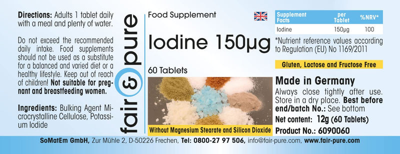 Fair & Pure® - Iodine tablets 150mcg made from potassium iodide - 100% of the daily requirement - vegan - without magnesium stearate - 60 tablets - NewNest Australia