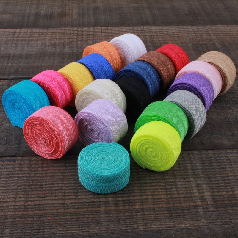 BASOKAN Solid Color Sewing Fold Over Elastic Stretch FOE and Foldover FOE Trim Elastic Ribbon by the yard for Hair Ties Headbands (5/8 inch, 1.5 cm, 20 Yards, Mix 20 Colors) - NewNest Australia