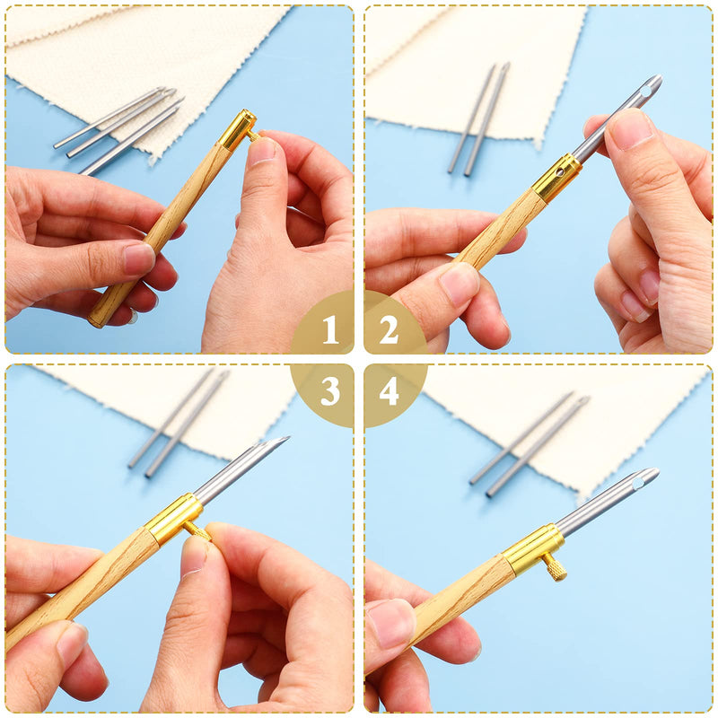 Handle Punch Needle Metal Tube with Wooden Texture Printing on it Handle Embroidery Pens Sewing Embroidery Punch Needle Weaving Tools for Thread and Yarn (2.2 mm, 1.6 mm, 1.2 mm) 2.2 mm, 1.6 mm, 1.2 mm - NewNest Australia