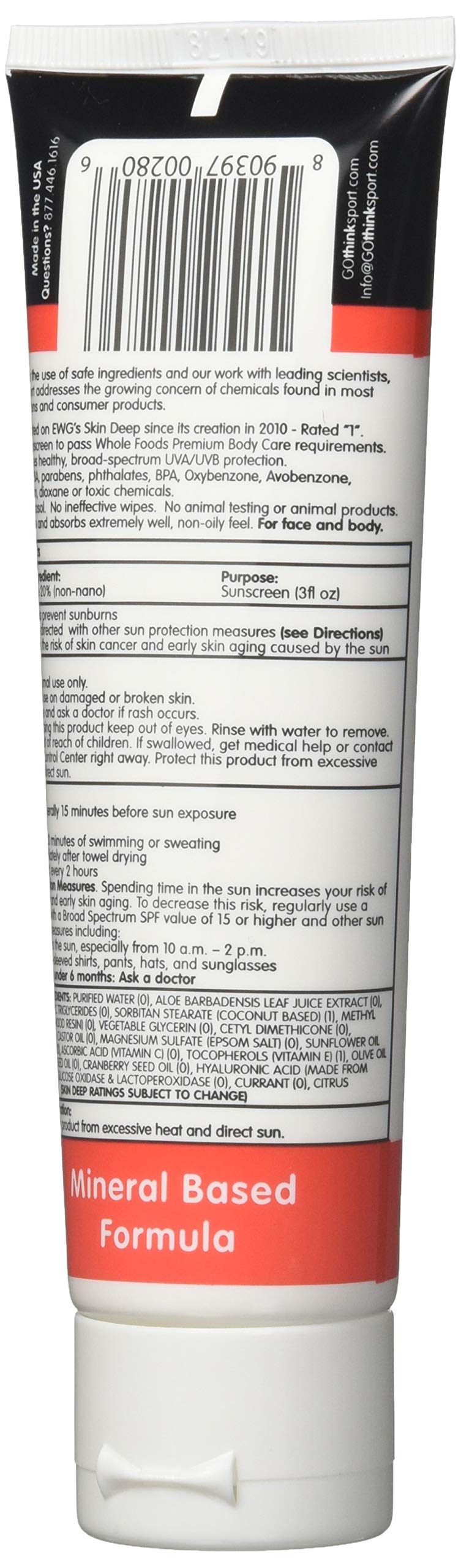 ThinkSport Sunscreen 50 SPF 89ml (3oz) - Safer Zinc Oxide Mineral Formulation - Ideal for all Sport and Outdoor Pursuits - Non-Toxic Ingredients 89 ml (Pack of 1) - NewNest Australia