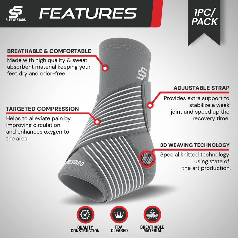 Sleeve Stars Ankle Brace Achilles Tendonitis Support, Foot & Plantar Fasciitis Support Strap, Heel & Tendon Bandage Pain Relief, Ankle Tape & Compression Wrap Sleeve for Men & Women 1 Grey - NewNest Australia