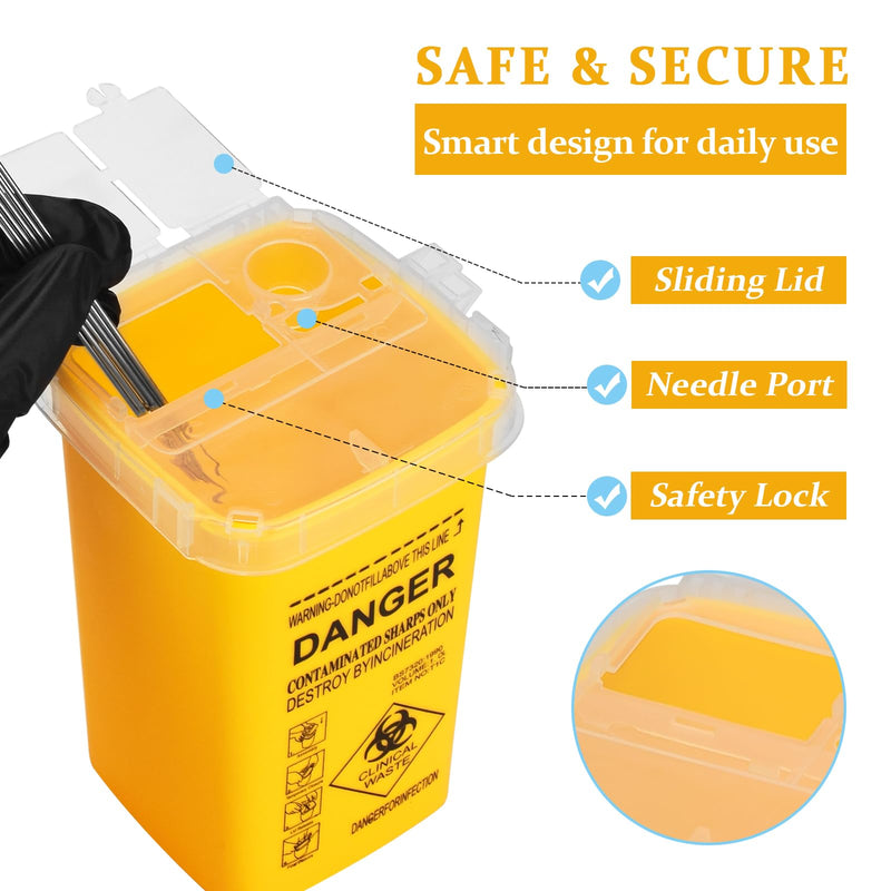 Tattoo Needles Box ATOMUS 1L Tattoo Plastic Sharp Container Tattoo Medical Disposal Biohazard Needle Waste Box Safe Lock Container Tattoo Supplies (1PC, Yellow) 1pc Yellow - NewNest Australia