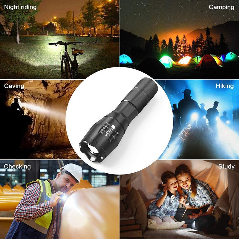 Ultra-Bright Flashlights, 2000 Lumens XML-T6 LED Tactical Flashlight, Zoomable Adjustable Focus, IP65 Water-Resistant, Portable, 5 Light Modes for Indoor and Outdoor,Camping,Emergency,Hiking (3 Pack) - NewNest Australia