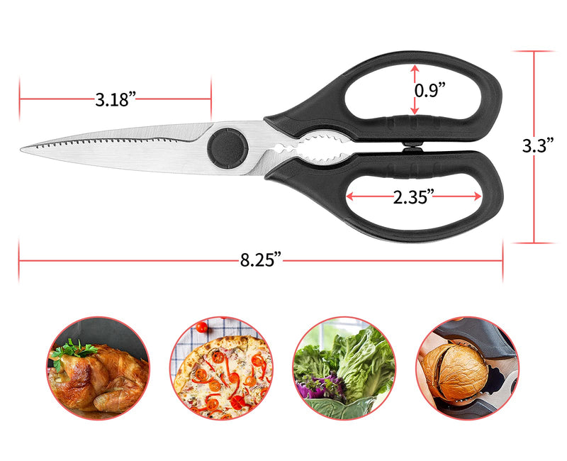 WELLSTAR Heavy Duty Kitchen Scissors, Sharp Kitchen Scissors Multipurpose Utility Stainless Steel Scissor, Kitchen Shears for Chicken,Meat, Vegetables, Herbs, BBQ, Bones, Nuts,2-Piece Set Black - NewNest Australia