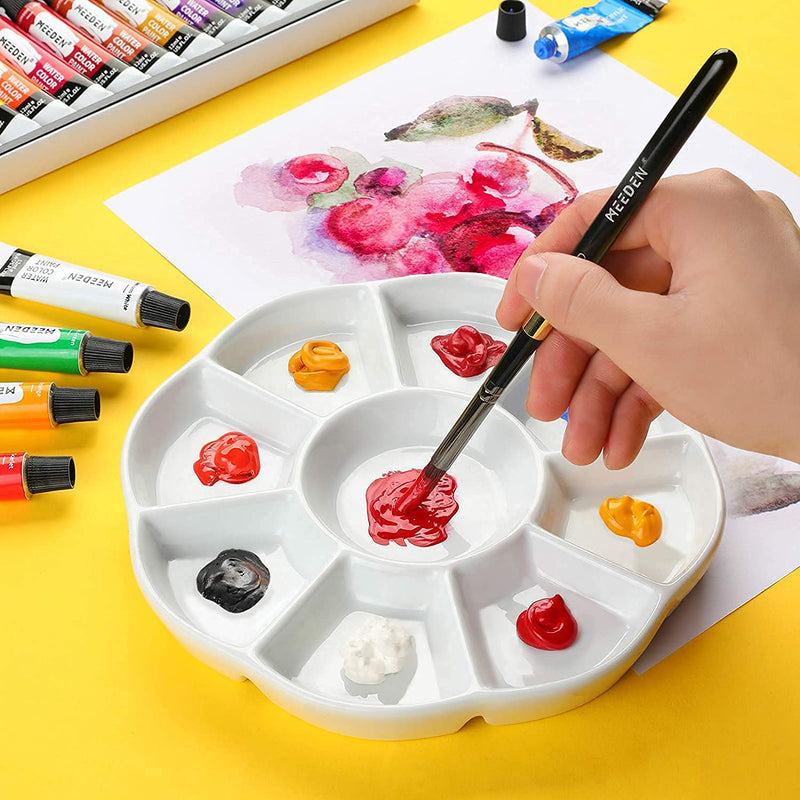 MEEDEN 9-Well Studio Porcelain Paint Palette Tray,Artist Mixing Colour Tray by 7-7/8 Inches for Watercolor Gouache Painting,Round,White - NewNest Australia