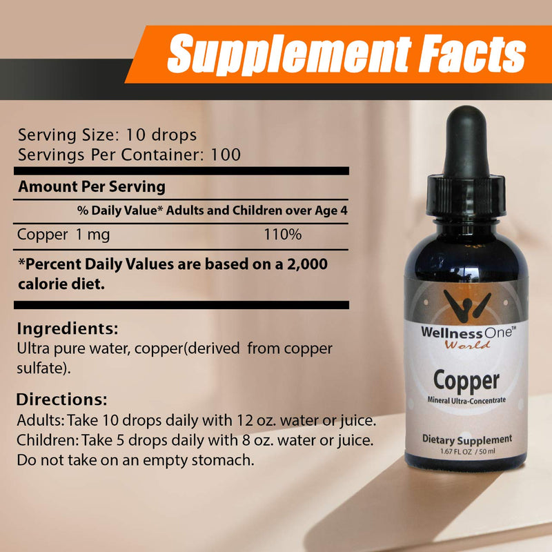 Copper - Best Liquid Ionic Mineral Supplement - (100 Days at 1mg per 10 Drops) 1.67fl oz. - Adjust Serving Sizes for Kids, Men and Women. - NewNest Australia