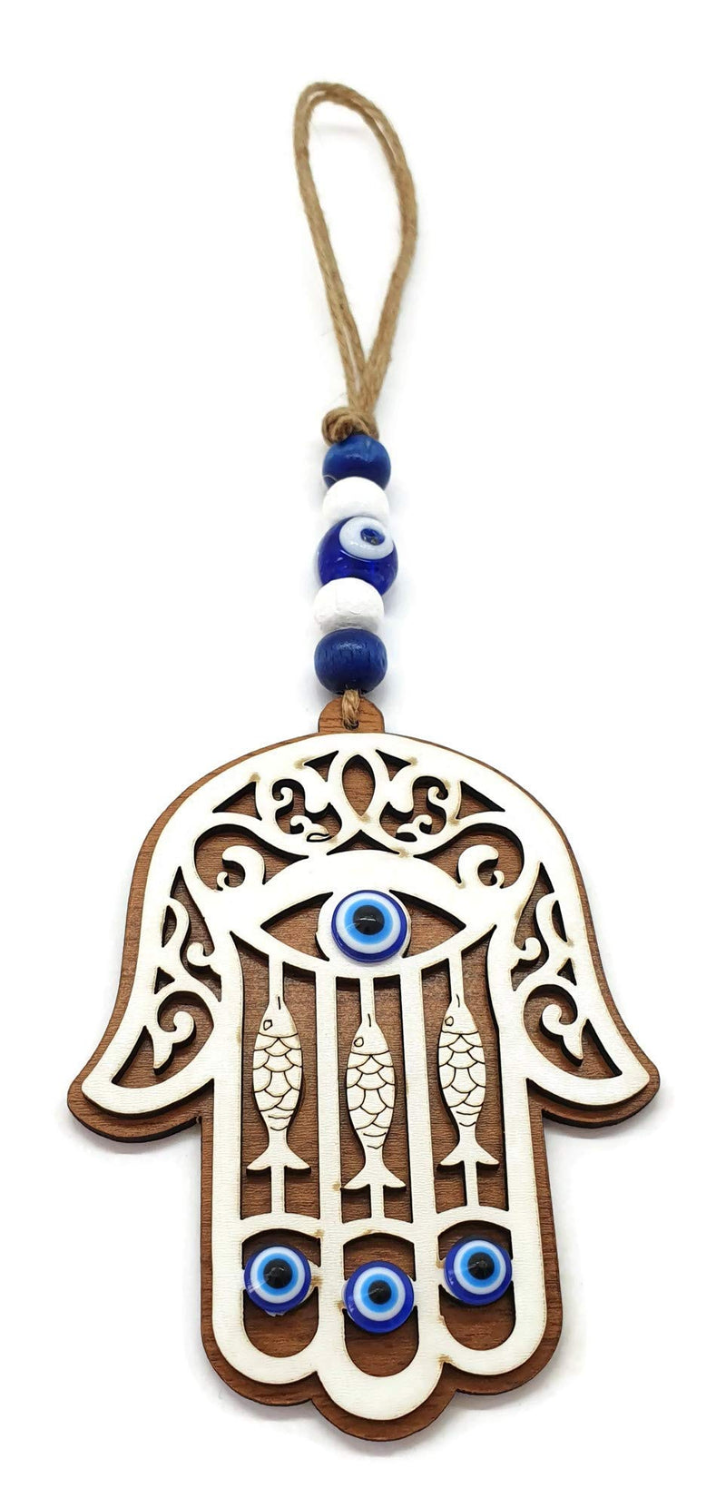 NewNest Australia - MYSTIC JEWELS - Wooden Hamsa Wall Ornament to Decor Home, or Hang in a car, to Keep Away The Bad Energy and Bring Good Luck 