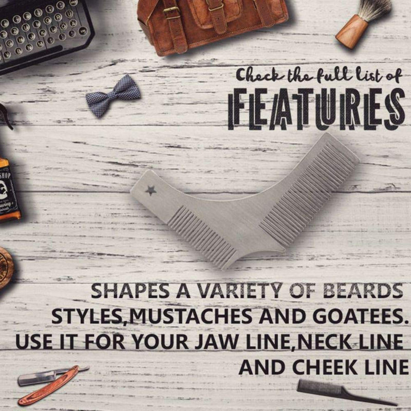 Beard Styling Template - Stencil for Men - Beard Shaping Tool Styling Comb for Perfect Line Up & Edging, Men's Facial Hair Trimming Guide Grooming Shaper for Men, Jaw/Cheek/Neck Line Silver 1pcs - NewNest Australia