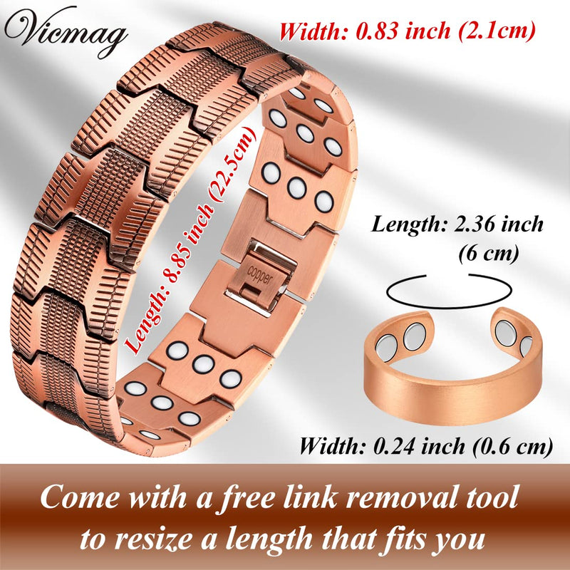 Vicmag Copper Bracelet for Men Copper Magnetic Bracelet Ultra Strength Double Row 3500 Gauss Wristband Brazaletes with Adjustment Tool & Jewelry Gift Box (Copper Pattern) Copper Pattern - NewNest Australia
