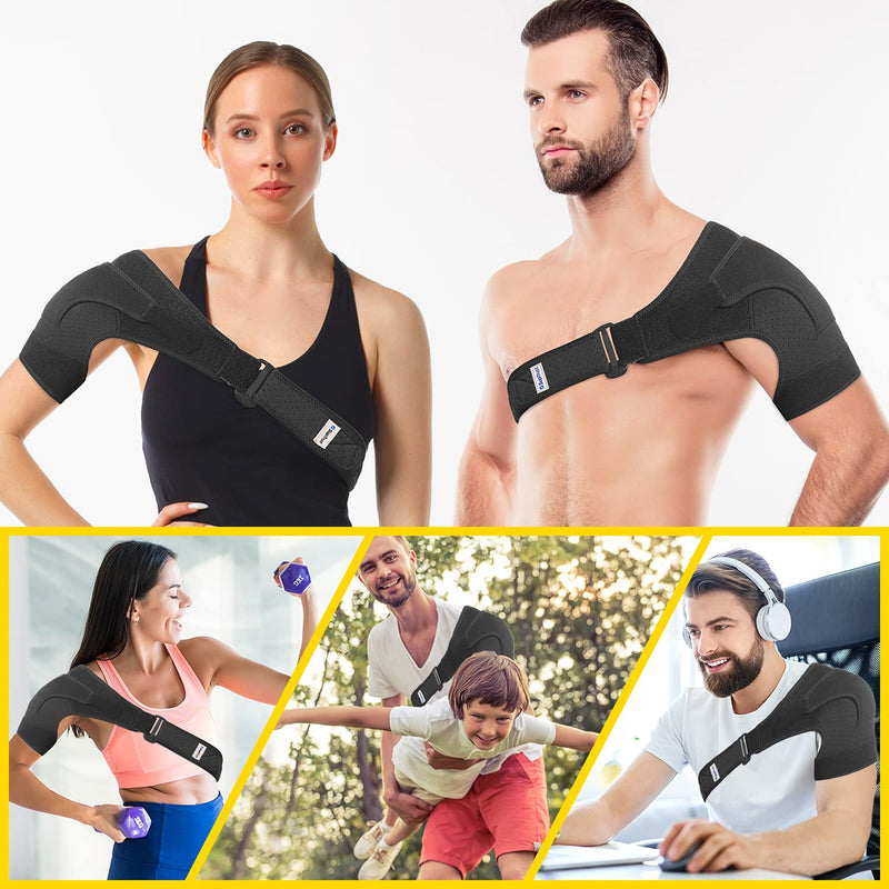 SUPTRUST Recovery Shoulder Brace for Men and Women, Shoulder Stability Support Brace, Adjustable Fit Sleeve Wrap, Relief for Shoulder Injuries and Tendonitis, One Size Regular Dark Black - NewNest Australia