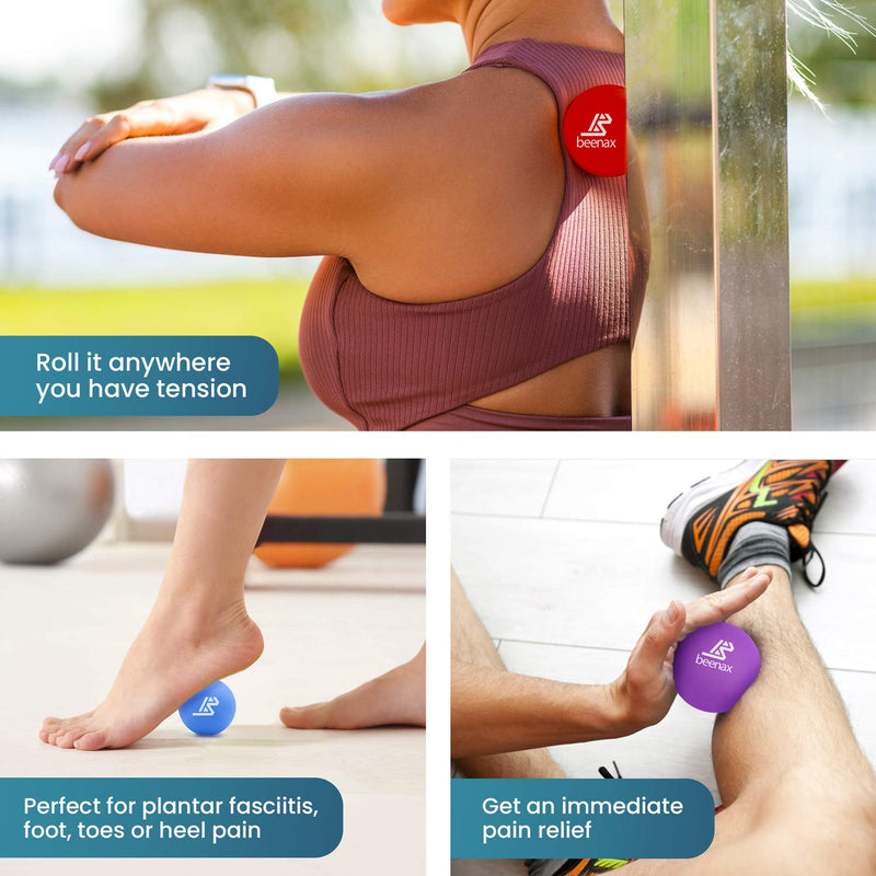 Beenax Lacrosse Massage Ball (Set of 3) - Perfect for Trigger Point Therapy, Myofascial Release, Plantar Fasciitis, Deep Tissue and Muscle Relief - Designed to Relieve Stress and Relax Tight Muscles - NewNest Australia