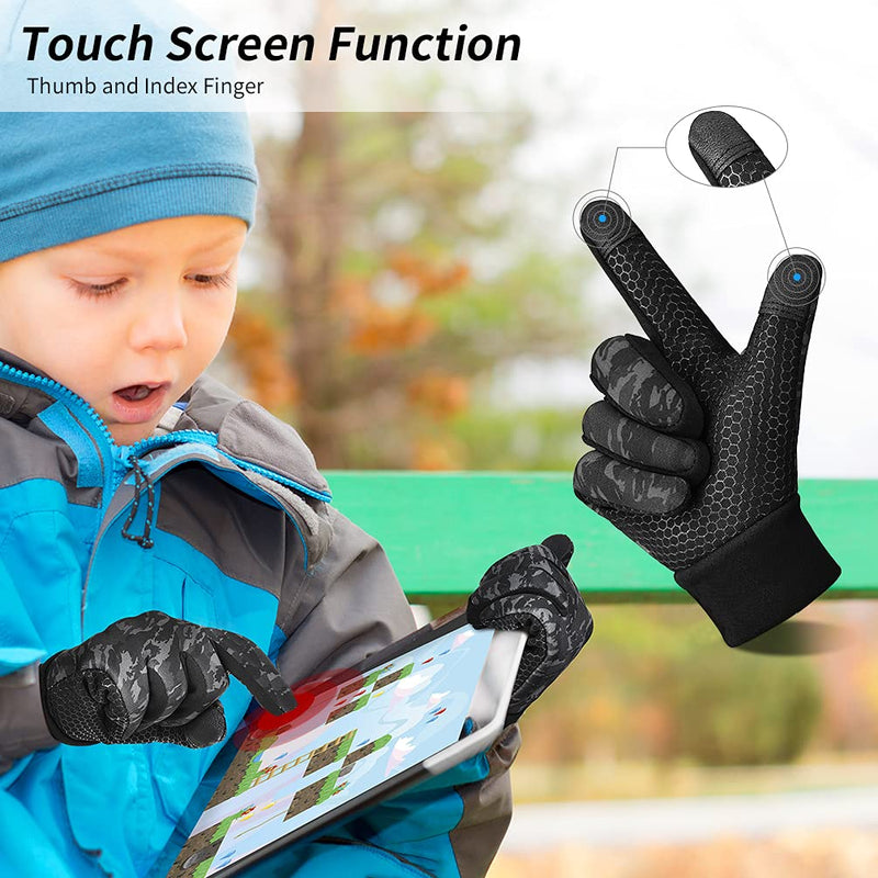 Kids Winter Warm Gloves with Grip - Boys Girls Thermal Fleece Running Cycling Gloves Touch Screen Cold Weather Soft Anti Slip Mittens for Sport Ski Snow Bike Hiking 8-10 Years - NewNest Australia