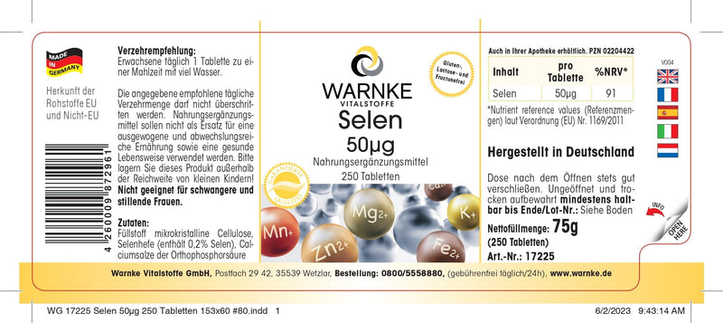 Selenium 50µg - from selenium yeast - vegan - 250 tablets - bulk pack | Warnke vital substances - NewNest Australia