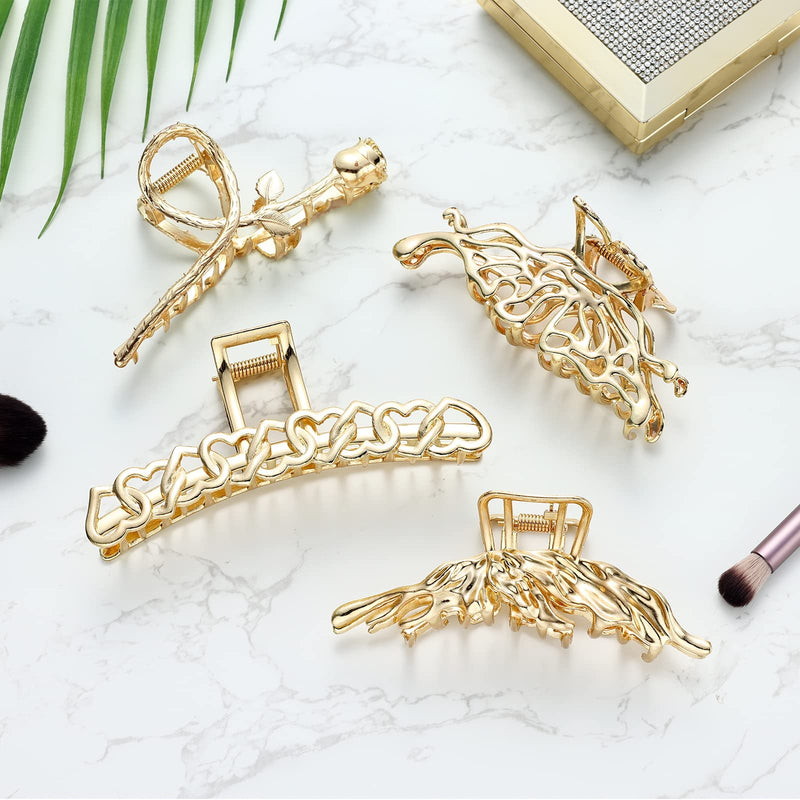 Hair Claw Clips, Joyoldelf 4 Pcs Large Metal Hair Clips for Girls and Women, Butterfly Hair Clips, Hair Clips for Thick and Thin Hair, Strong Hold Hair Clip Gold - NewNest Australia