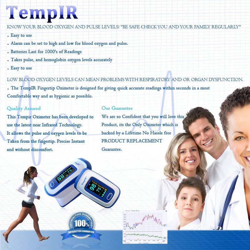 Finger Pulse Oximeter Deluxe Model Digital Blood Oxygen and Pulse Sensor Meter. TempIR Approved Supplier to The NHS. Alarm, SPO2,for Adults, Children - NewNest Australia