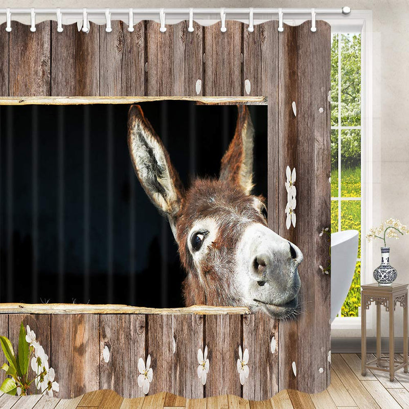 Donkey Shower Curtain,Animal Lover Cute Funny Donkey Shower Curtain for Bathroom, Farm Animal Donkey Shower Curtains, Funny Bathroom Decor, Hooks Included, Farm Animal Donkey Shower Curtain Set, 70IN - NewNest Australia