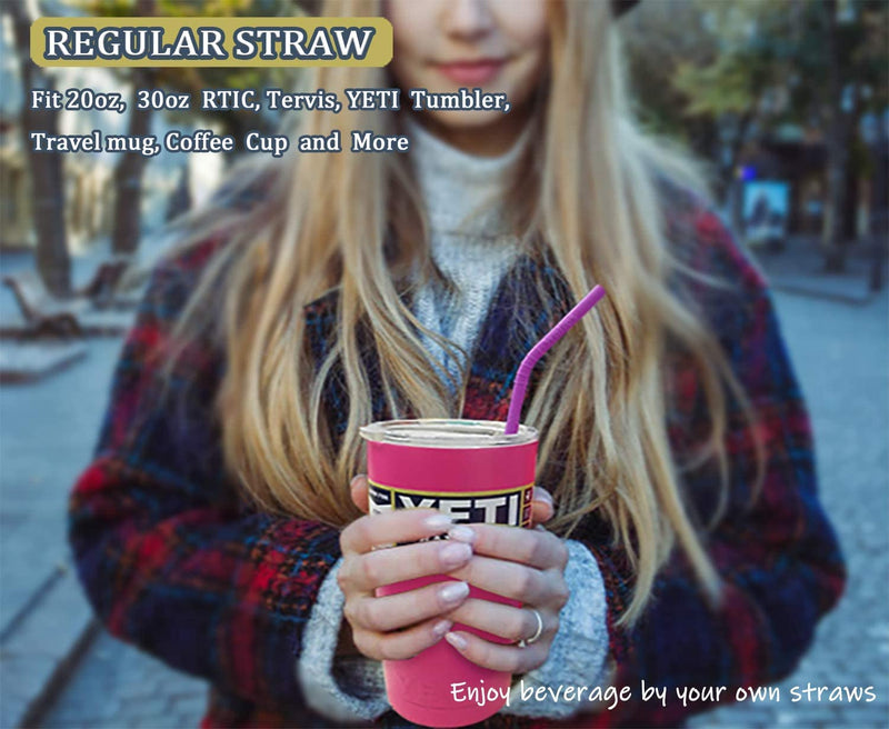 Walfos Reusable Silicone Straws - Long 2 Size Flexible Drinking Straws for Smoothie, Milkshake, Cocktail and Hot Drinks - 4 Big Straws + 4 Regular Straws BPA Free+ Cleaning Brushes + 1 Storage Pouch - NewNest Australia