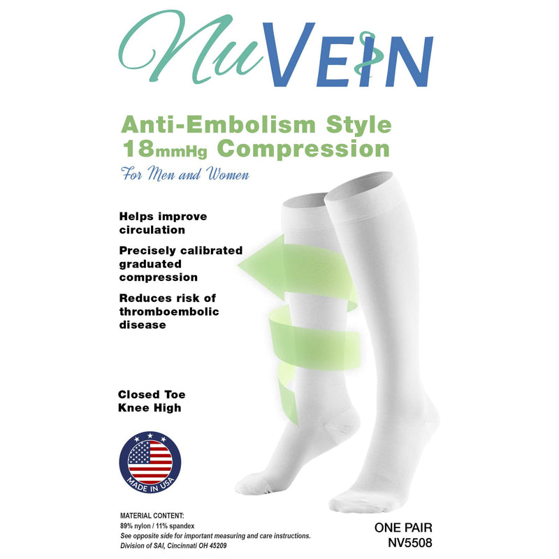 NuVein Surgical Stockings, 18 mmHg Support for Embolic Recovery, Medical Unisex Fit, Knee High, Closed Toe, White, Medium - NewNest Australia
